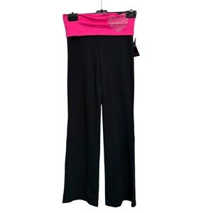 NWT Jenni by Jennifer Moore Active Yoga Pants Pink Foldover Rhinestone Heart‎ XS
